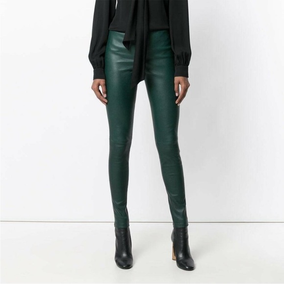 Theory Pants - Theory Adbelle Green Leather Bristol Leggings 12